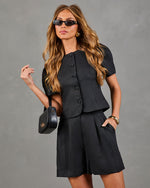 Midnight Minimal Pleated Linen High Rise Shorts