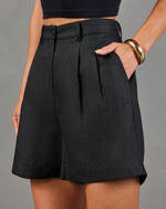 Midnight Minimal Pleated Linen High Rise Shorts