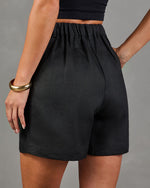 Midnight Minimal Pleated Linen High Rise Shorts