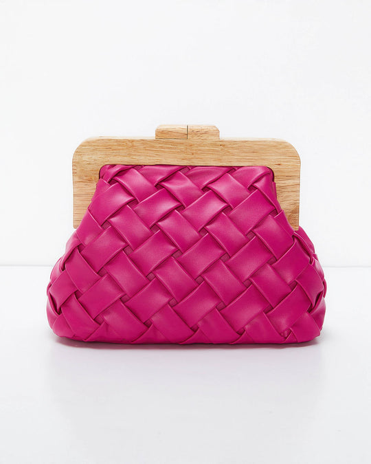 Hot Pink % Callie Woven Faux Leather Clutch-2
