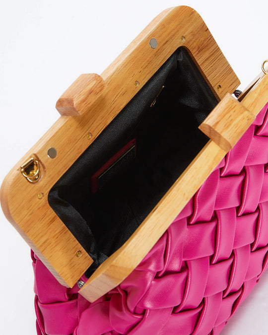 Hot Pink % Callie Woven Faux Leather Clutch-3