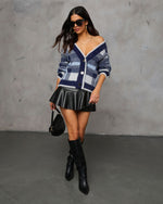 Navy % Taylor Plaid Fuzzy Knit Cardigan-5