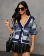 Navy % Taylor Plaid Fuzzy Knit Cardigan-1
