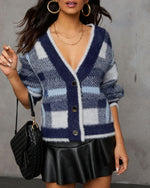 Navy % Taylor Plaid Fuzzy Knit Cardigan-6