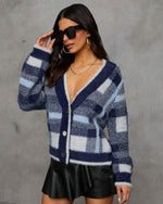 Navy % Taylor Plaid Fuzzy Knit Cardigan-3