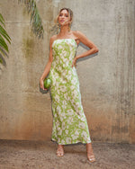 Lime/Multi % Katniss Strapless Open Back Satin Maxi Dress-5