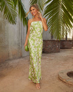 Lime/Multi % Katniss Strapless Open Back Satin Maxi Dress-6