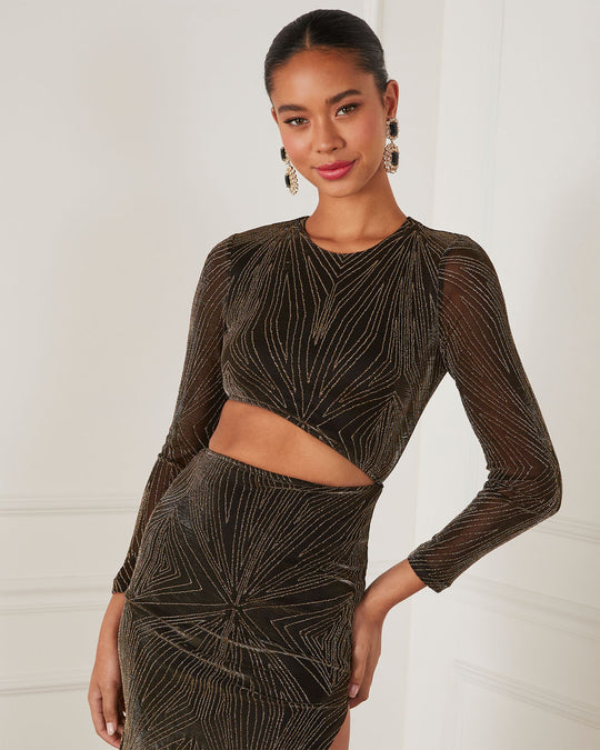 Iman Metallic Knit Cutout Long Sleeve Dress