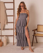 Charcoal % Willow Sun Tiered Strapless Maxi Dress-1