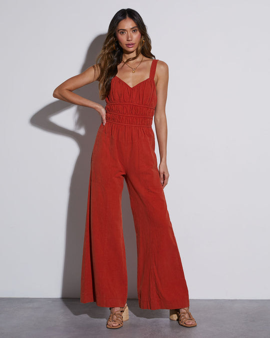 Rust Orange % Dolly Ruched Pocketed Jumpsuit-2