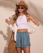 Coastal Weekend Embroidered Chambray Shorts