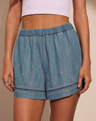Coastal Weekend Embroidered Chambray Shorts