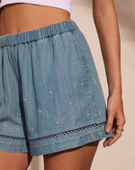 Coastal Weekend Embroidered Chambray Shorts