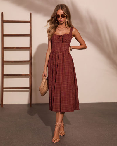 Morning Ritual Plaid Midi Dress in Burgundy Plaid