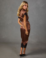 Netta Satin Lace Trim Waist Tie Midi Shirt Dress