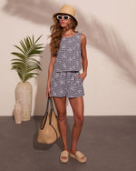 Seaside Muse Eyelet Gingham Print Romper