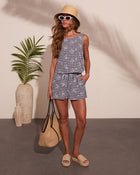 Seaside Muse Eyelet Gingham Print Romper