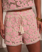 Marney Embroidered Open Knit Shorts