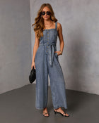 Easy Morning Chambray Waist Tie Jumpsuit