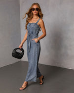 Easy Morning Chambray Waist Tie Jumpsuit