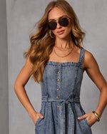 Easy Morning Chambray Waist Tie Jumpsuit