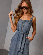 Easy Morning Chambray Waist Tie Jumpsuit