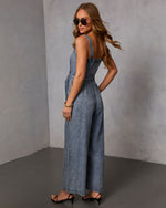 Easy Morning Chambray Waist Tie Jumpsuit