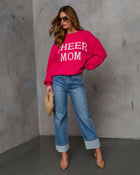 Hot Pink % Cheer Mom Knit Pullover Sweater-1