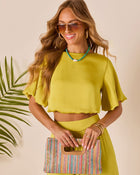Chartreuse % Island Drift Satin Blouse-1