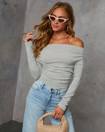Grey % Needed Me Ruched Off The Shoulder Top-11