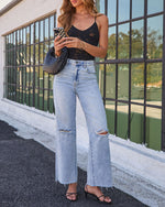VICI Icon Distressed Super Stretch High Rise Straight Jeans