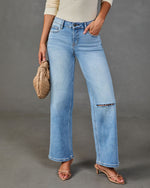 Grace Stretch Mid Rise Distressed Straight Leg Jeans