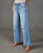Grace Stretch Mid Rise Distressed Straight Leg Jeans