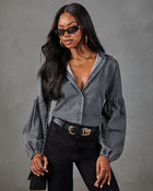 Apple Picking Denim Balloon Sleeve Blouse