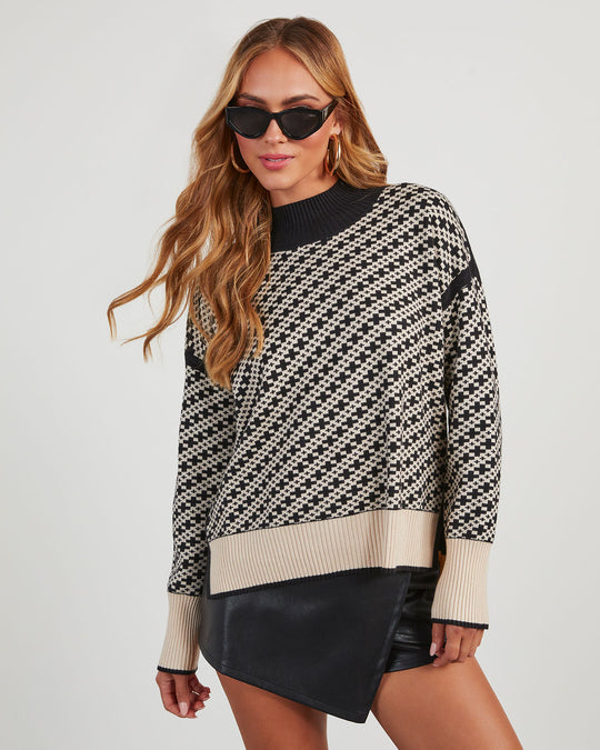 Alma Cross Jacquard Mock Neck Sweater