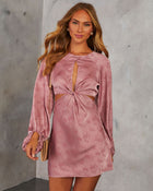 Pink % Rustic Feel Balloon Sleeve Satin Mini Dress-1