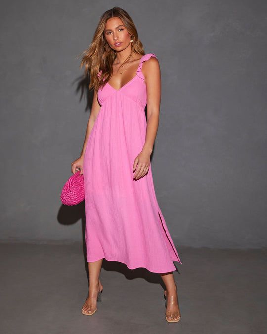 Pink % Melia Flutter Sleeve Midi Dress-1