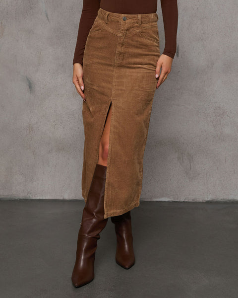 Maddie Slit Corduroy Midi Skirt – VICI Maddie Slit Corduroy Midi Skirt – VICI