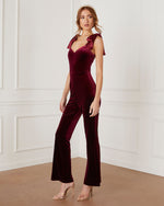 Burgundy % Logan Velvet Shoulder Tie Jumpsuit-4