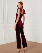 Burgundy % Logan Velvet Shoulder Tie Jumpsuit-3