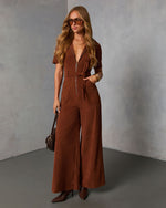 Warm Rust Tie Waist Corduroy Jumpsuit