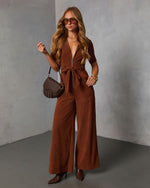 Warm Rust Tie Waist Corduroy Jumpsuit