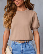 Tan % Livia Puff Sleeve Knit Sweater Top-1