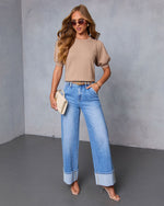 Tan % Livia Puff Sleeve Knit Sweater Top-2