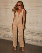 Taupe % Zachary Corduroy Sleeveless Jumpsuit-1