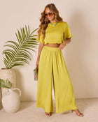 Chartreuse % Island Drift Pleated Wide Leg Pants-1