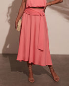 Peach % Sharena Waist Tie Midi Skirt-1