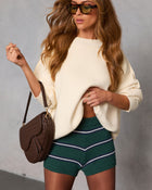 Green Multi % Nieves Striped Knit Shorts-1