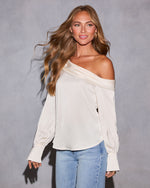 Cream % Runway Girl Satin Off Shoulder Top-5