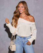 Cream % Runway Girl Satin Off Shoulder Top-1